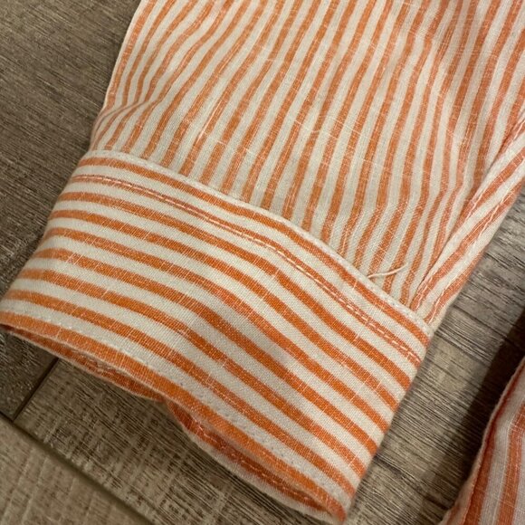TOMMY BAHAMA MENS ORANGE STRIPE 100% LINEN RELAX BUTTON UP LONG SLEEVE SHIRT X - Picture 2 of 5